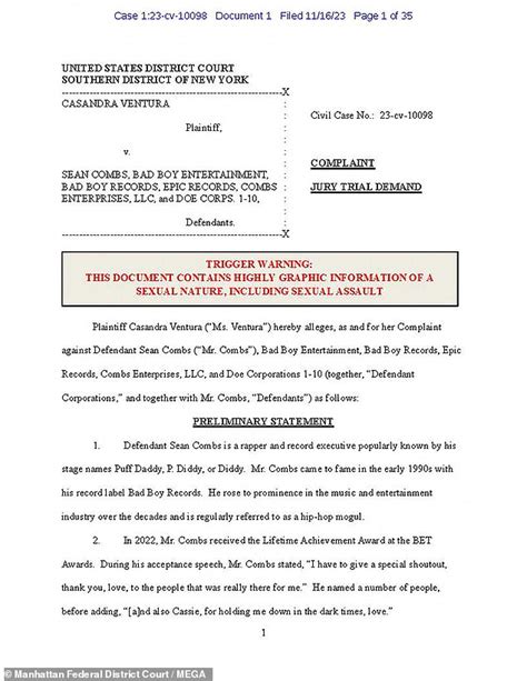 diddy lawsuit document|copy of sean combs lawsuit.